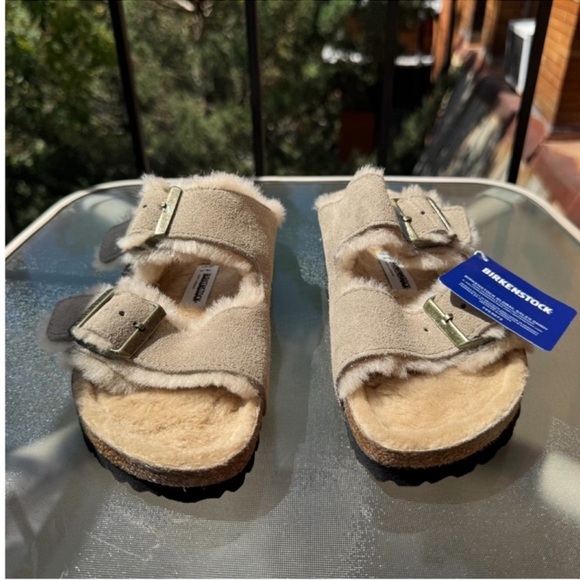 New Birkenstock Arizona Shearling Sandals in Taupe Suede 38 - Picture 7 of 13
